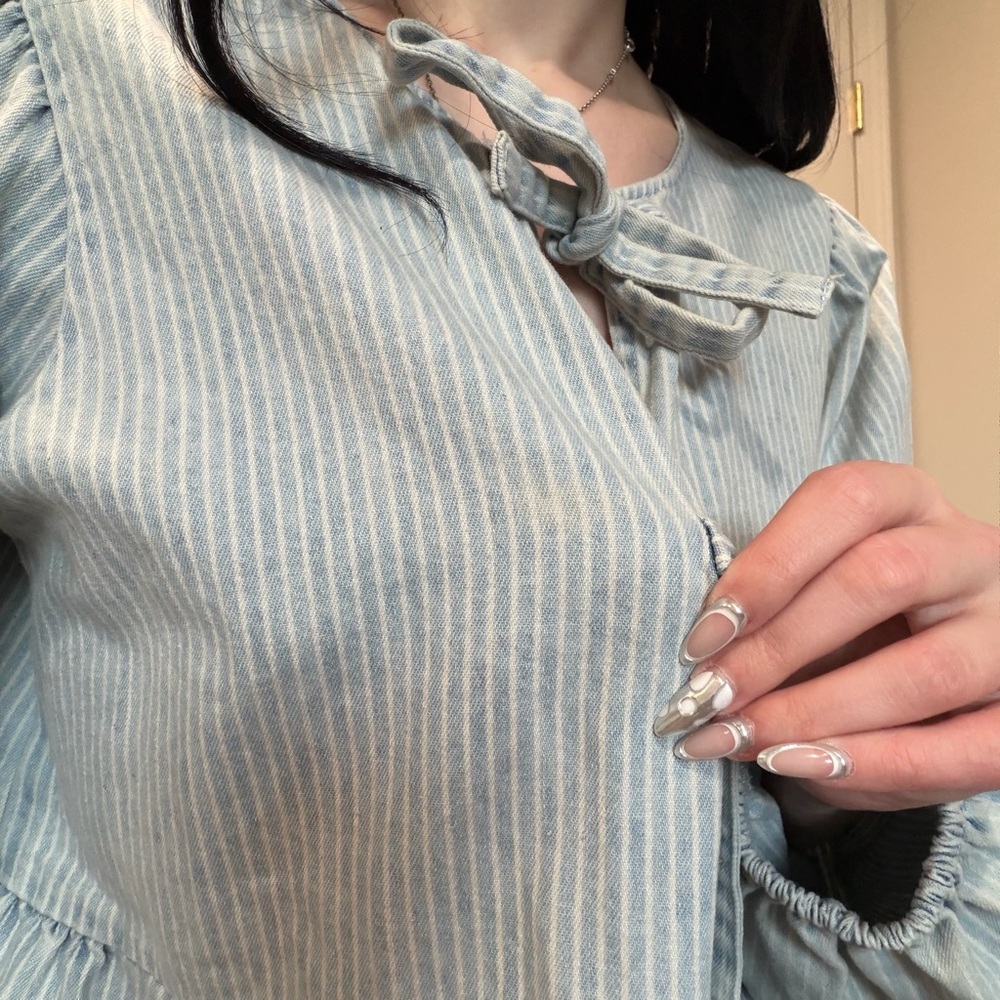 Aaron & Amber Striped Denim Top Large - Picture 5 of 7
